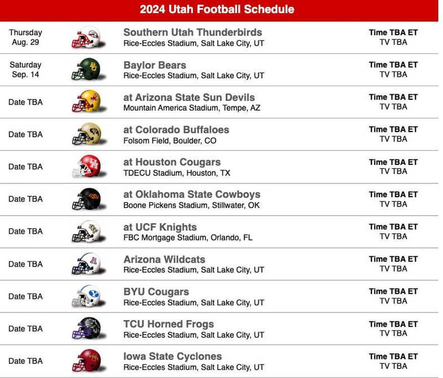 Utah’s first schedule in the B12 Football